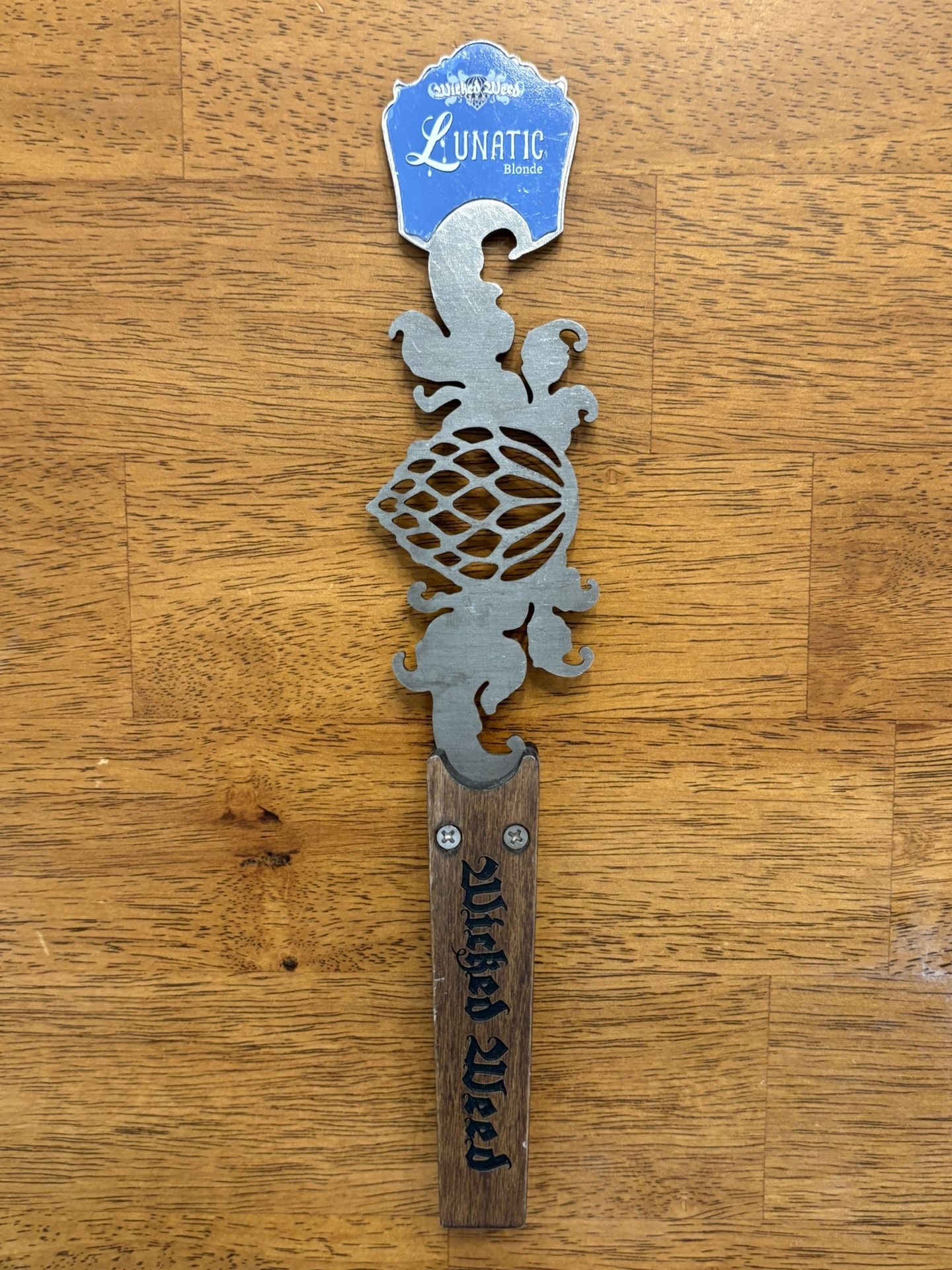 🍺 Wicked Weed “Lunatic Blonde” Tap Handle – Metal & Wood – Asheville Brewery Rarity 🌿