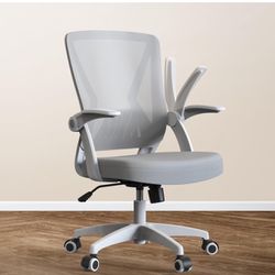 Brand New Ergonomic Mesh Swivel Home Office Computer Desk Chair Height Adjustable with Flip Up Arms and Lumbar Support, Mid Back, Grey & White