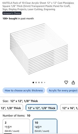 Pack of 10 Clear Acrylic Sheet 12" x 12"