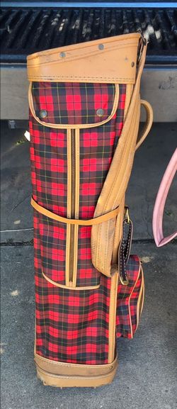 Vintage Leeds Plaid Leather Golf Bag