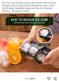 Set Of 4 Ice Cube Trays, Ice Trays for Freezer with Lid, Easy Release large Ice Cube Molds, Silicone ice cubes mold for Whiskey, Stackable Square Ice 