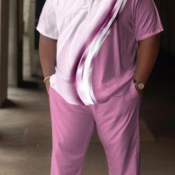 Big And Talk Pink Simple Gradient Short Sleeve Walking Suit Set 5xl