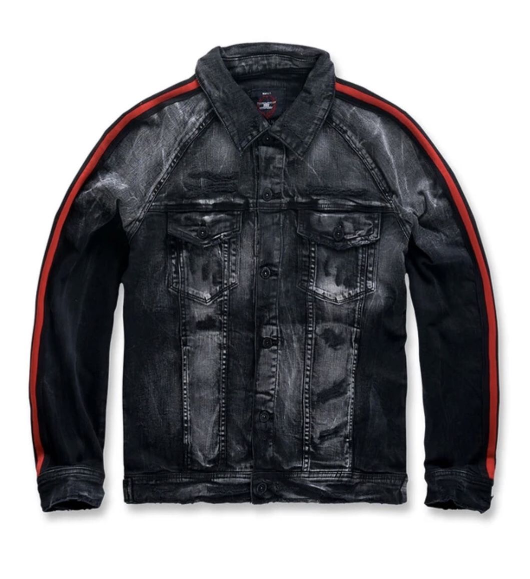 JORDAN CRAIG GRAND PRIX STRIPED DENIM JACKET BLACK SHADOW SZ XL
