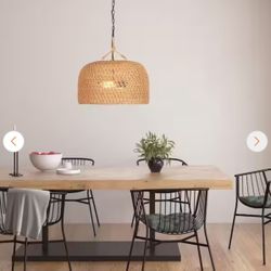 Hampton Bay Summerpoint 120-Watt 2-Light Black Shaded Pendant Light with Natural Woven Shade, No bulbs Included