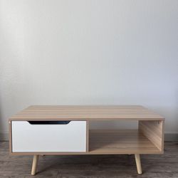 Wooden Coffee Table White Drawer