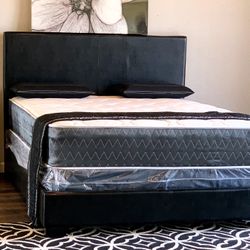 Brand New Black Queen Size Leather Bed Frame With New Mattress/Fast Delivery