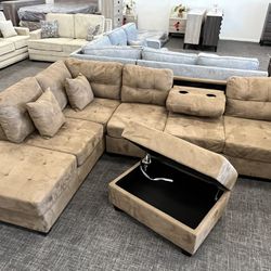Brown Sofa Sectional Set W/ottoman 