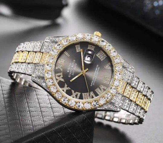 Black, Silver And Gold Colored Bling Watch