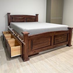 New Queen Bed With Drawers And Mattress 