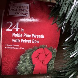 24” Noble Pine Wreath With Velvet Bow 