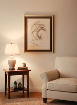 print titled "A Mother's Love" by artist Marilyn Zapp, known for her pencil and charcoal sketches 28"×24"