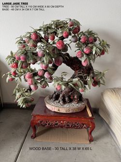 Large Carved Jade-Style Peach Tree with Rosewood Stand