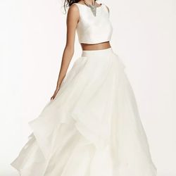Two Piece Sleeveless  White Wedding Dress 