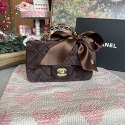 Chanel Coffee Brown Velvet Crossbody Handbag