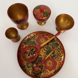 Russian Set of Cups, Spoons and a Plate
