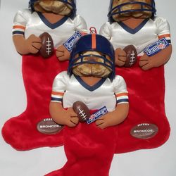 Denver Broncos Teddy Bear Christmas Stocking  new 3 pcs 