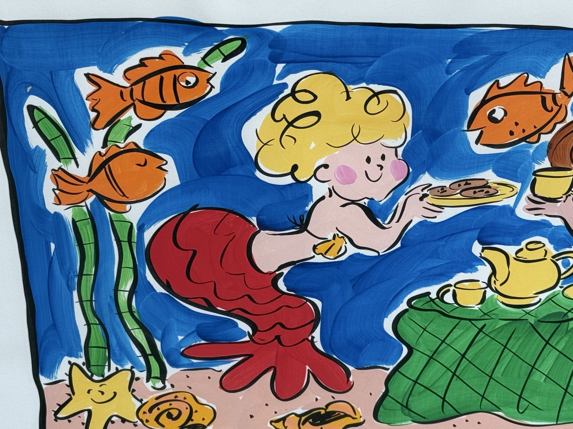 Sally Huss Mermaid's Tea Party Hand Painted Framed Print Painting