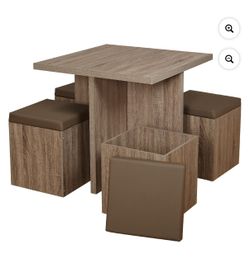 5 Piece Dining Set With Storage Ottoman 