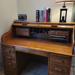 Solid Oak Roll-Top Desk