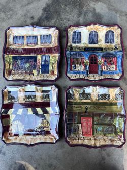 French Cafe Paris Storefront Ceramic Plates Bowls Mugs Set
