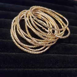 10 Rhinestone Gold Bracelets 
