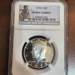 1970 S 50C PF69* Cameo Kennedy Half 50th Anniversary NGC
