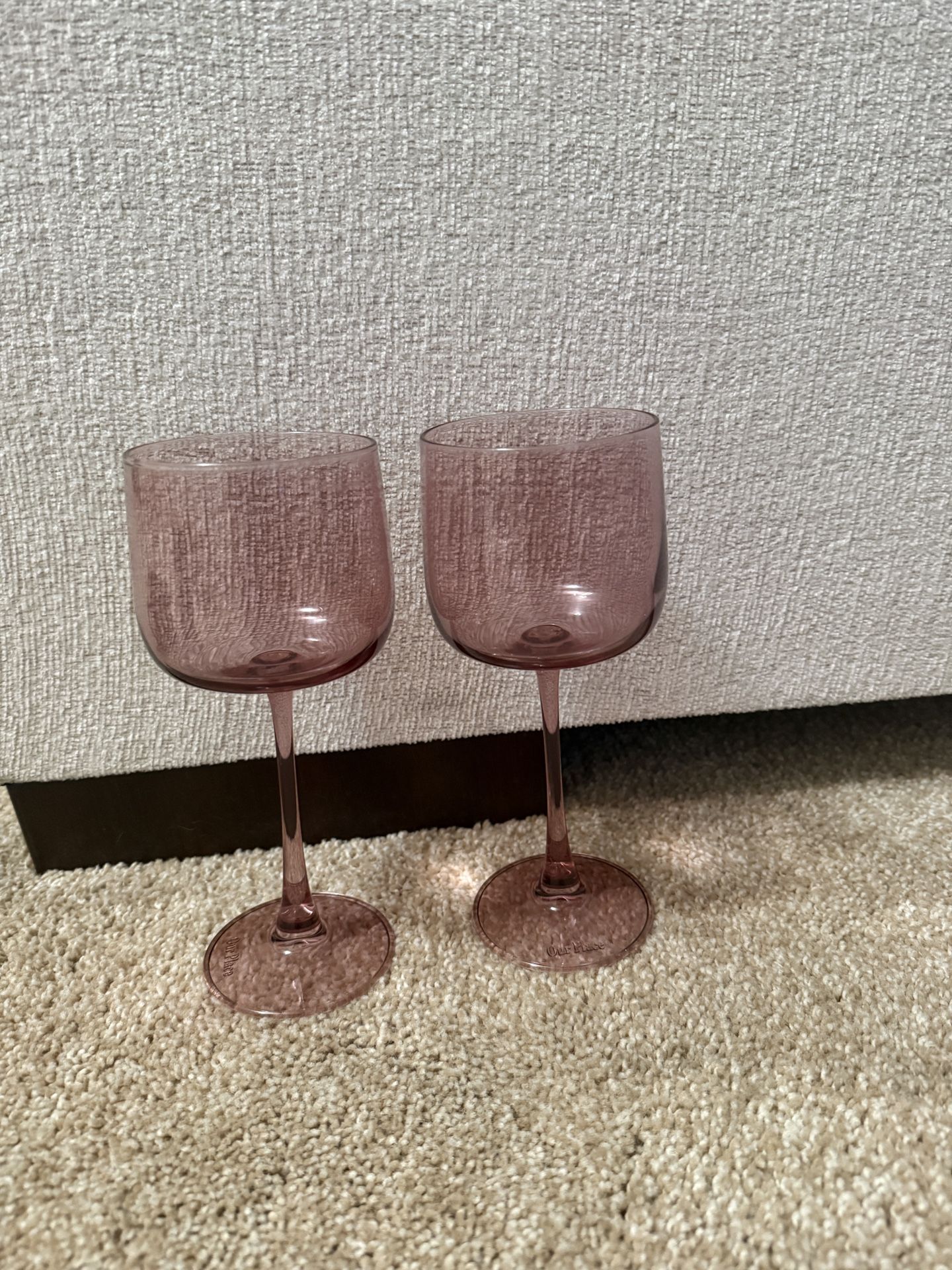 2 Our Place Colored Glass wine glasses (pink/rose)