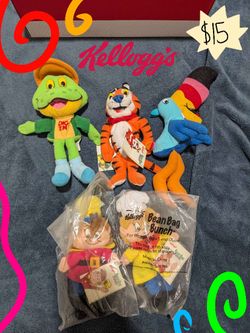 1998 Kelloggs cereal mascot plush set sold together