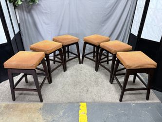 PIER 1 Burnt Orange & Brown Textured Fabric Backless Counter Stool w/ Dark Wood Base (Set of 6)