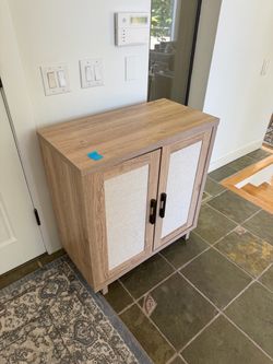 Pair of Wood & Linen Accent Cabinets – $250