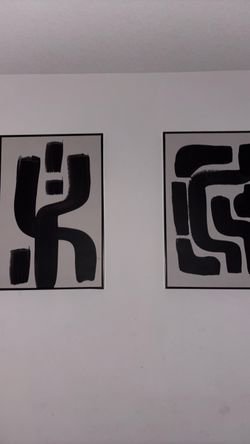 Set of 2 Abstract Black and White Framed Prints