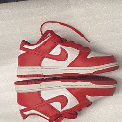 Nike kids dunk low, red and white size 1.5Y
