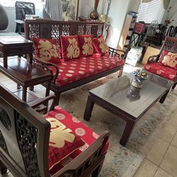 Chinese Antique Solid Rosewood Furniture Living Room Set 3+2+1 And One End Table 