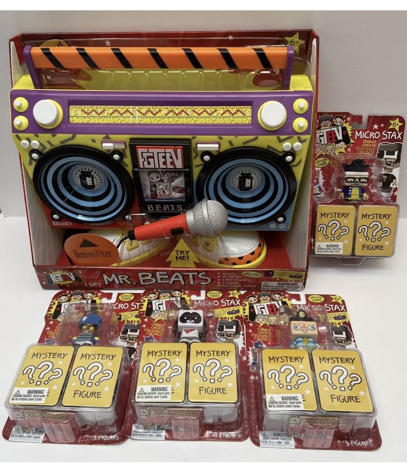 FGTeeV Set Mr BEATS Boombox Microphone + 4 Micro Stax & Mystery Figures & More