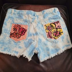 Blue Tye Die Hand Painted Denim Shorts Junior Sz M