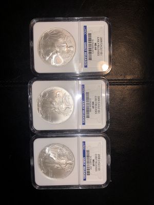 Photo Three (3) 2008 American eagle silver (1) ounce MS 69 Silver coin NGC