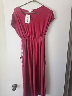 Red Cinched Waist T Shirt Dress For Women 