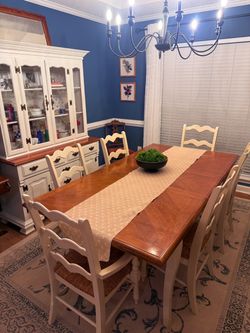 8 piece dining room set with table, 6 chairs, and china hutch