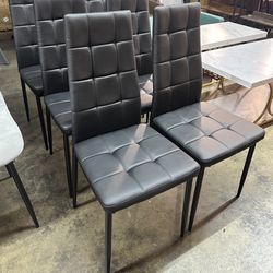 Dining Chairs Set of 6, Black Dining Room Chairs, High Back Kitchen Chairs with Metal Legs and PU Leather Padded Seat