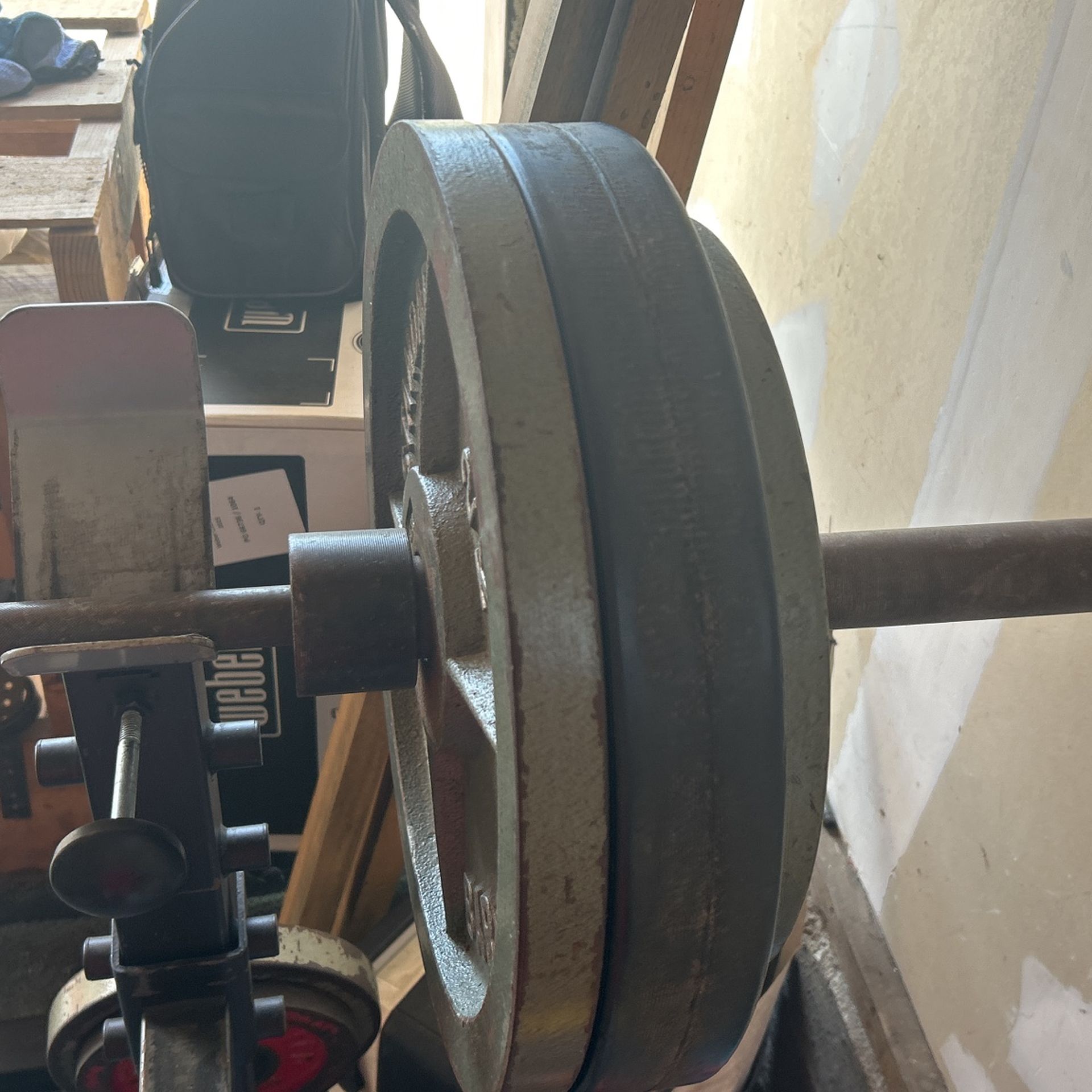 Olympic Weights, Bar, Rack, And Bench