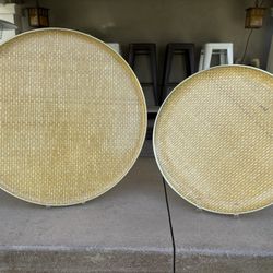 Vintage Mid Century Fiberglass Basketweave Pattern Trays with Gold Trim Price for Both