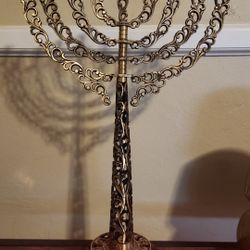 Beautifully Engraved Brass Menorah Made by Oppenheim in Israel