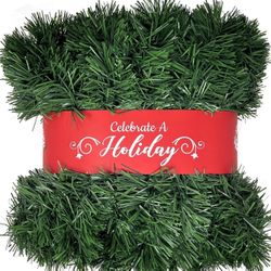 50 Foot Garland for Christmas Decorations - Non-Lit Soft Green Holiday Decor for Outdoor or Indoor Use - Premium Quality Home Garden Artific