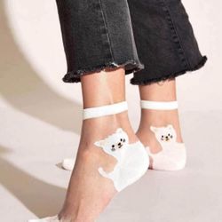 NWT! 2 pairs Cat Lovers sheer white Women’s Socks Paw print, cat design.  Size 5-8