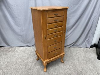Golden Oak Queen Anne Style Jewelry Armoire