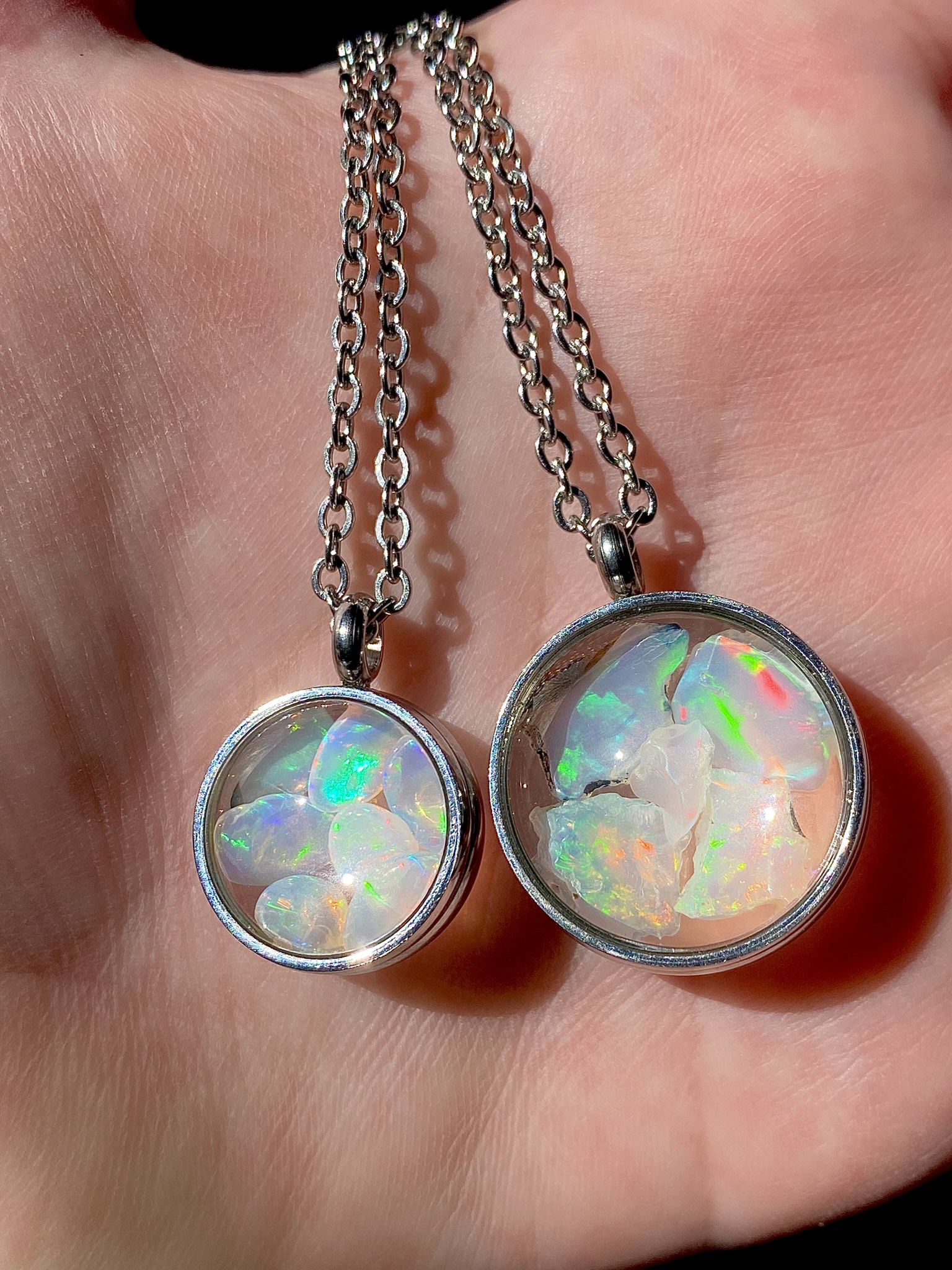 Natural Ethiopian Opals Inside Glass Locket Necklace, Stainless Steel, Floating Opal Necklace, Shaker Necklace, Opal Pendant Silver Chain