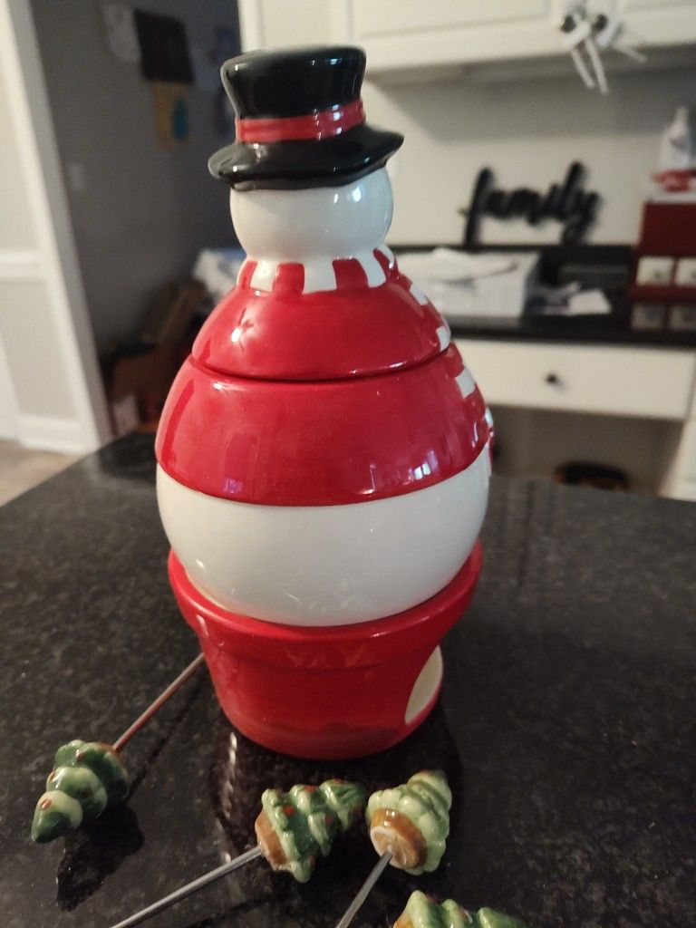 Snowman Fondue Set
