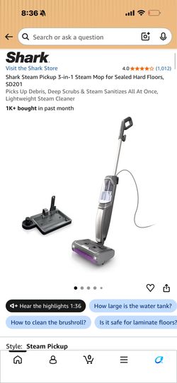 Shark Steam Pickup 3-in-1 Steam Mop for Sealed Hard Floors, SD201