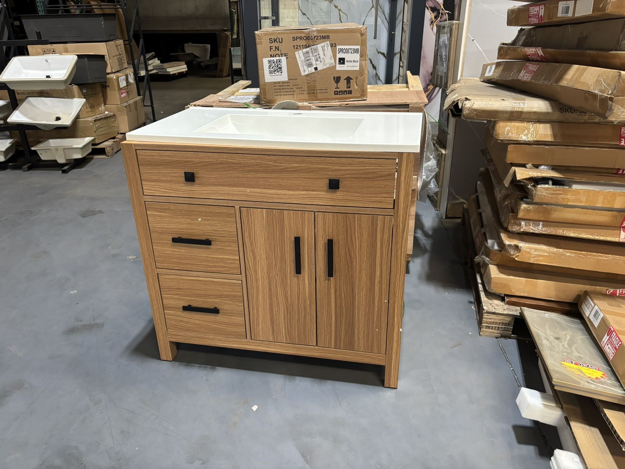 36*18" Wood Bathroom Vanity with Solid Wood Frame, 2 Soft Close Doors, 3 Soft Close Drawers, Adjustable Shelf, Modern Storage Cabinet for Small Bathro