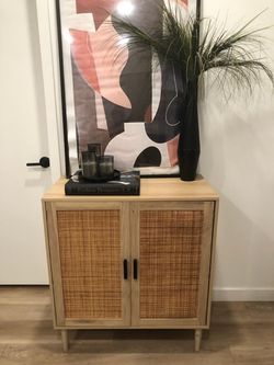 Two Door Rattan Accent Cabinet